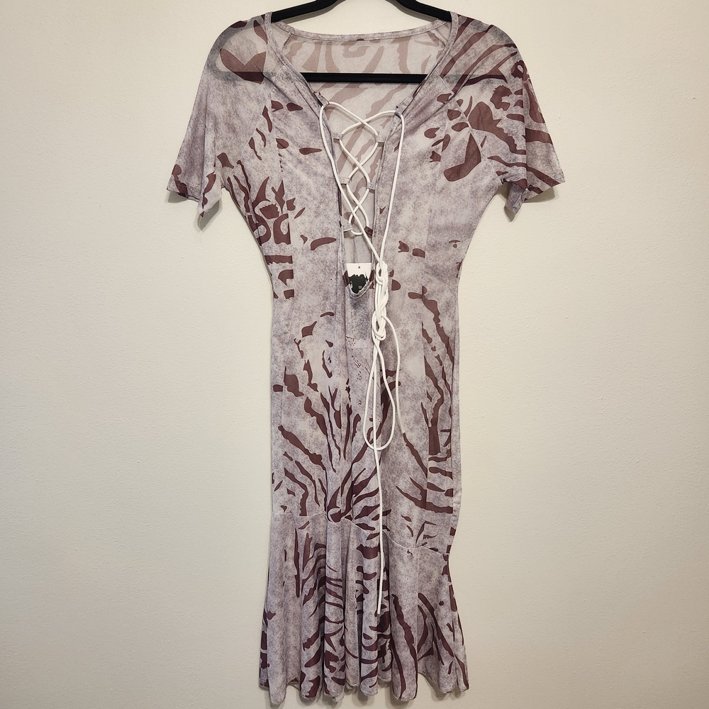 NWT Chic Sexy Sheer Brown and White Midi Dress
